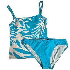 Lauren Ralph Lauren Tankini Swimsuit Set Tropical Print Aqua White Women 12